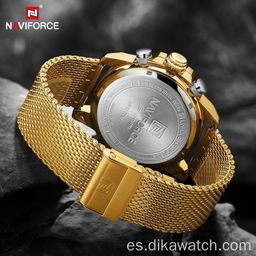 NAVIFORCE 9172 relojes deportivos impermeables para hombres, relojes de pulsera digitales militares con correa de acero de cuarzo dorado, reloj Masculino